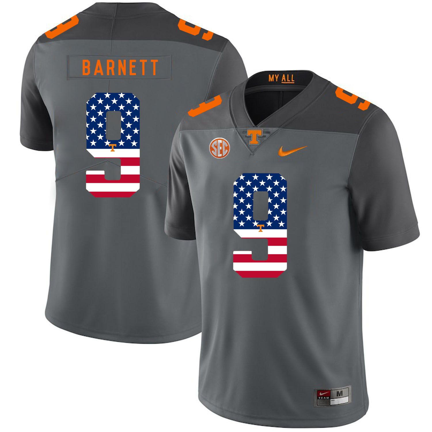 Men Tennessee Volunteers 9 Barnett Grey Flag Customized NCAA Jerseys